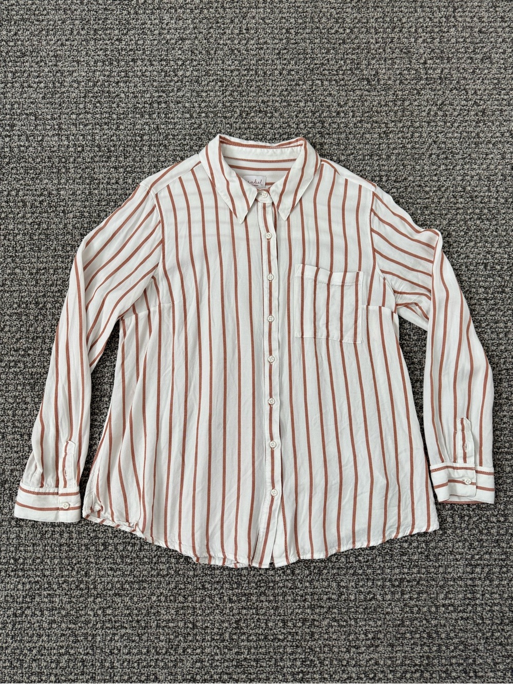 Maternity Striped Button-Down Shirt in White and Rust